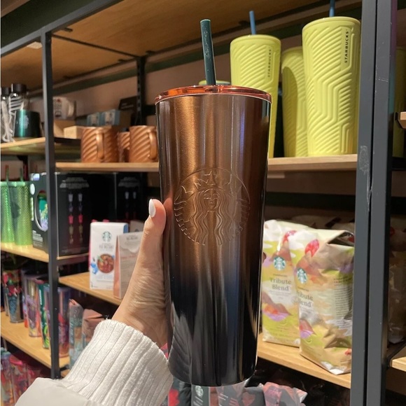 New Copper Gold Black Ombré Gradient 24oz Stainless Steele Starbucks Tumbler - Picture 2 of 3